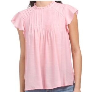 Nanette Lepore Pink Ruffled Mock-Neck Modest Elegant Feminine Dainty Blouse Top